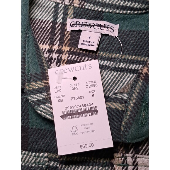 Crewcuts Kids' Long-Sleeve Seaboard Soft-Knit Shirt Plaid Green CB996 Size 6 NWT - Picture 4 of 9